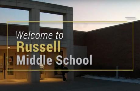 RMS Entrance and Welcome to Russell Middle School sign