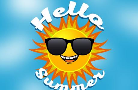 sun with sunglasses; hello summer