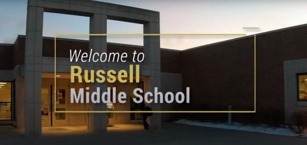 RMS Entrance and Welcome to Russell Middle School sign