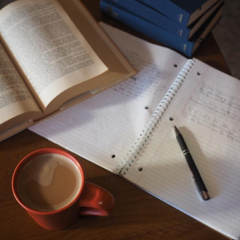 coffee, book, homework